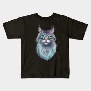 Grey Maine Coon Cat with Green Eyes Kids T-Shirt